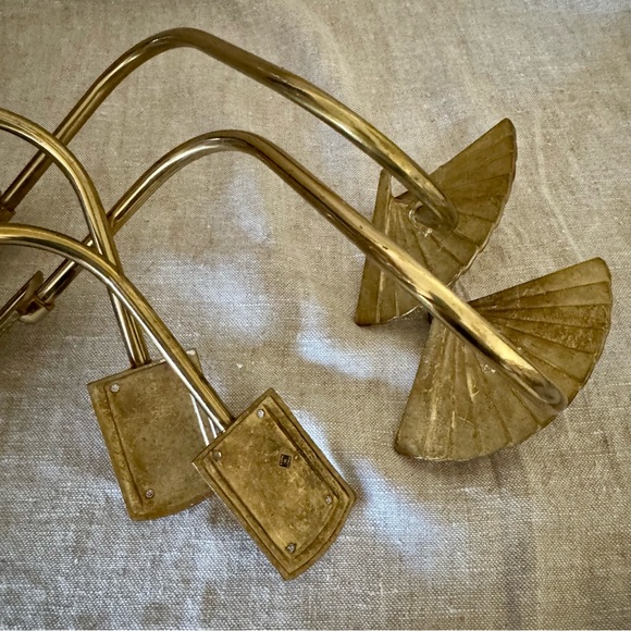 2 pair vintage brass curtain hold backs Asian fan - Picture 12 of 14